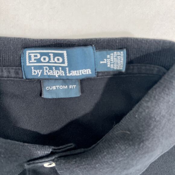 Polo by Ralph Lauren Henley Polo Shirt Men's L Custom Fit Flaws Noted Dark Black - Picture 2 of 10